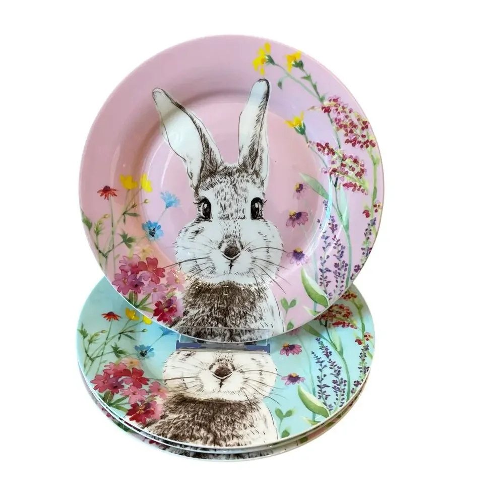 Stechcol Gracie Bone China Easter Bunny Salad | Dessert Plates Set of 4 NEW